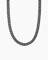Curb Chain Necklace in Sterling Silver with Black Diamonds, 11.5mm